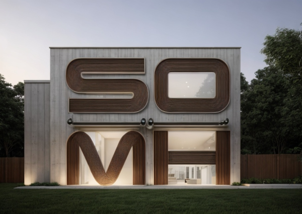 SOMH brand applied to an architectural facade
